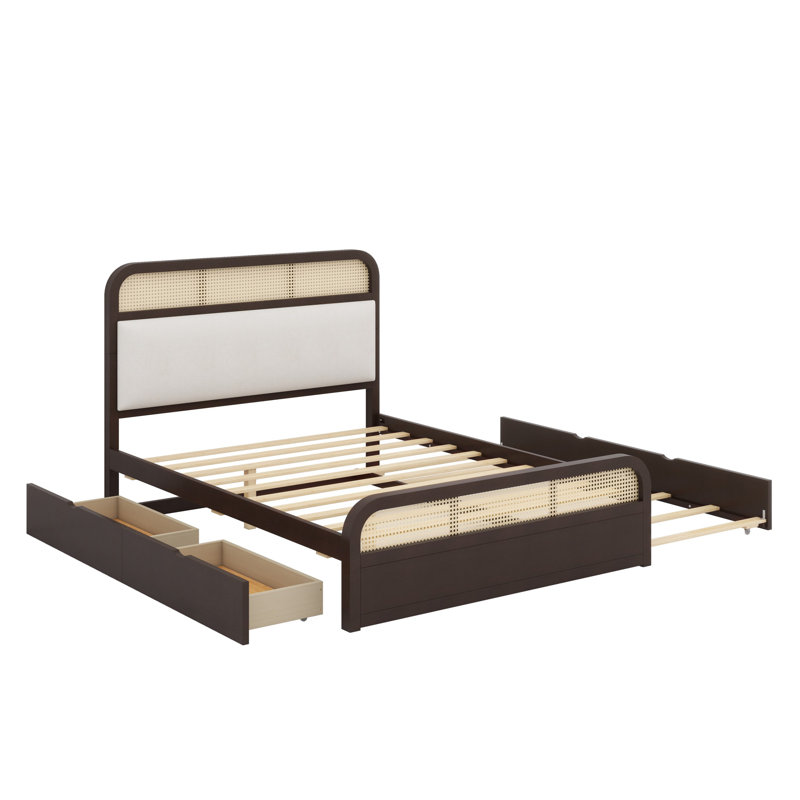 Lit plateforme en bois avec lit gigogne et 2 tiroirs