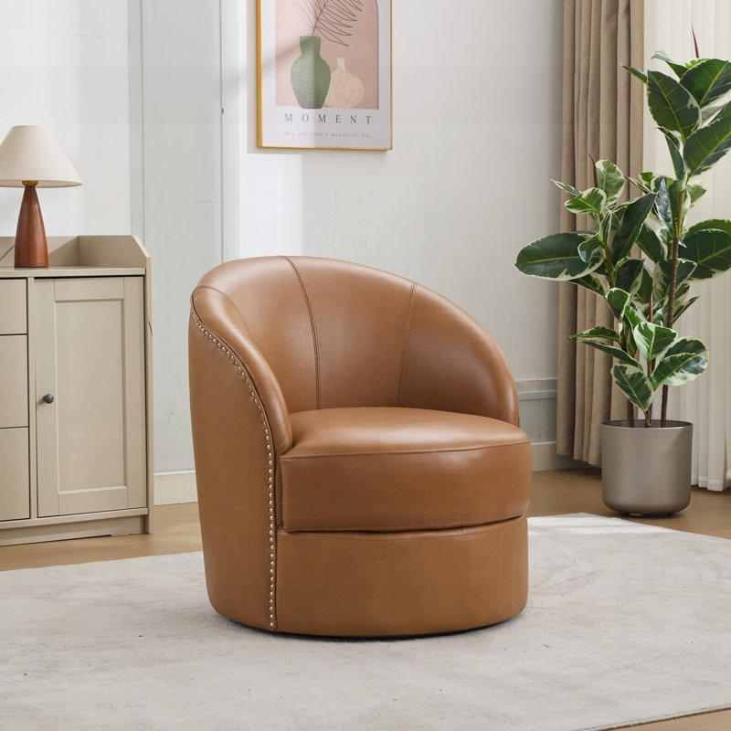 Traci pivotant en cuir à grain supérieur avec rotation à 360 °, design Mid-Century moderne pour le salon et le bureau