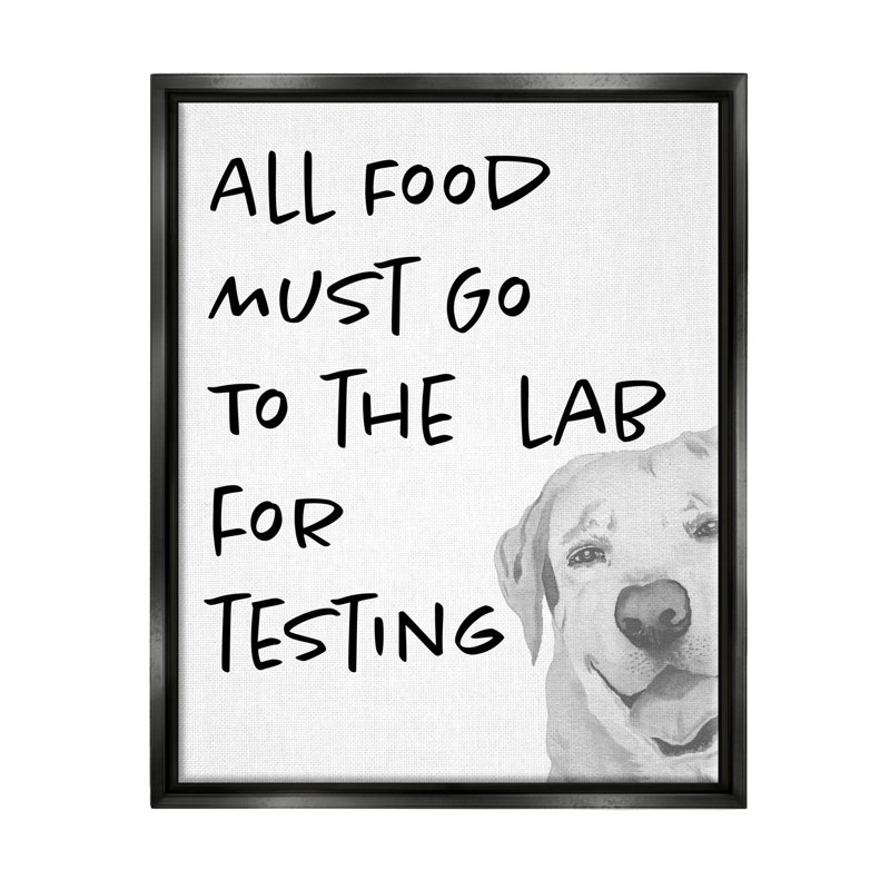 «Food To Lab For Testing Drôle de chien flottant» par Elizabeth Medley, Cadre flottant noir de jais