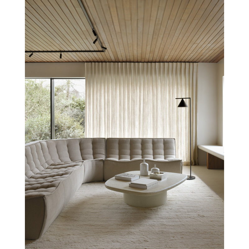 N701 Modular Sofa Set - Combo Left - 1 Seater + 3 Seater + 90° Round Corner, 30" H x 130" W x 79" D, Beige Polyester Blend