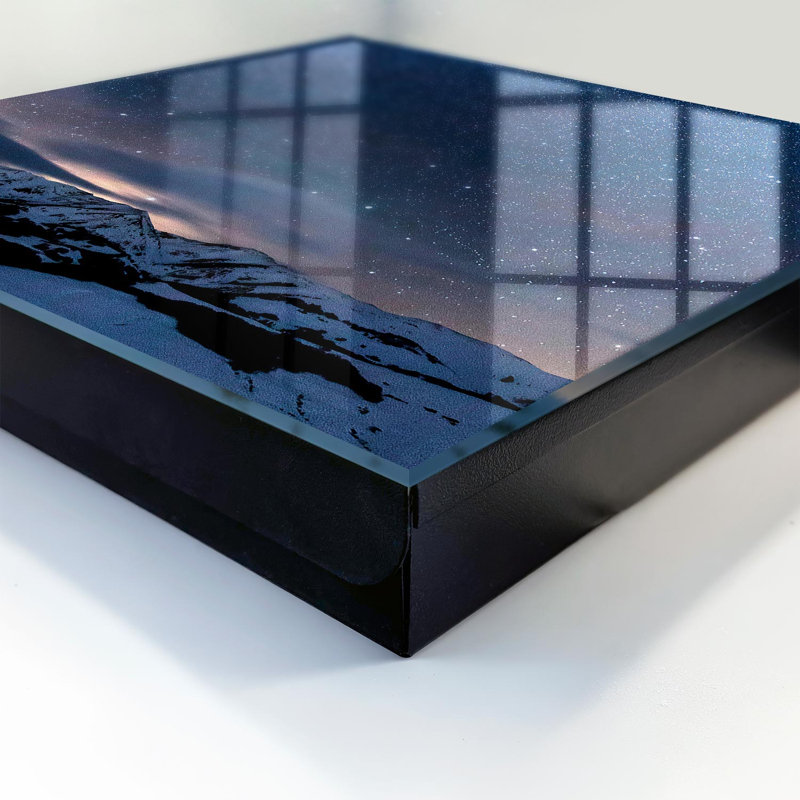 Key cabinet for home, Opens to the right, 30x30x5, White, snow-capped mountains at night under a starry sky, 