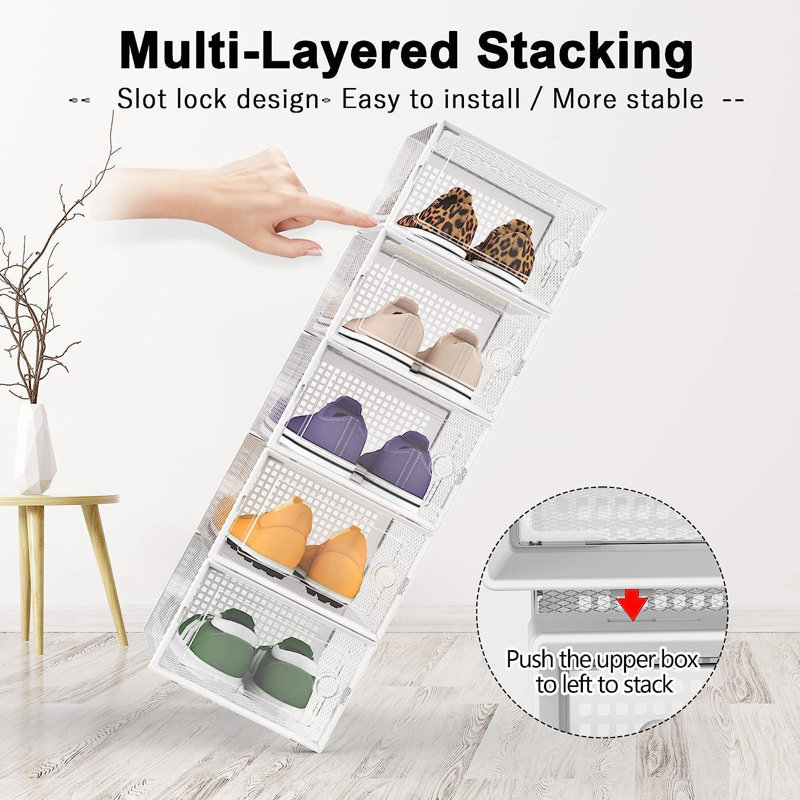 5 Pair Stackable Shoe Storage Box, White