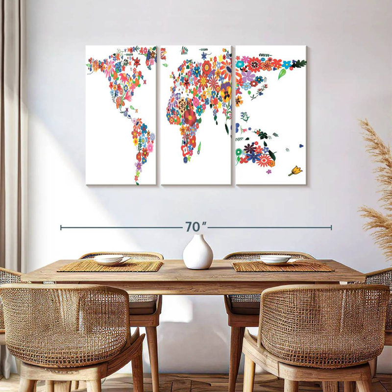 Harnek Flowers World Map, 36" H x 57" W