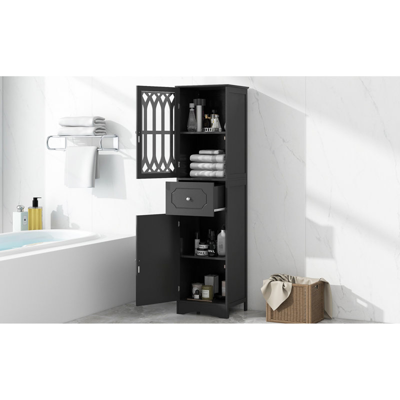 Armoire de salle de bain autoportante noire et élégante grande armoire de rangement noire avec tablettes réglables