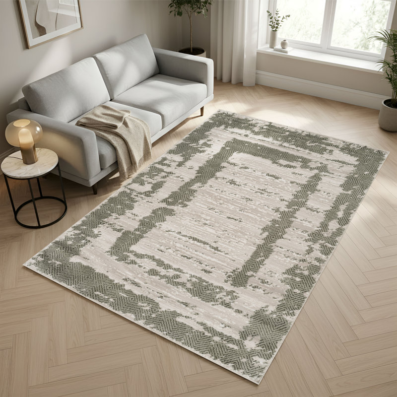Alison Green & Beige Abstract High-Low Modern Rug, 7'10" x 10'1", Green/Beige