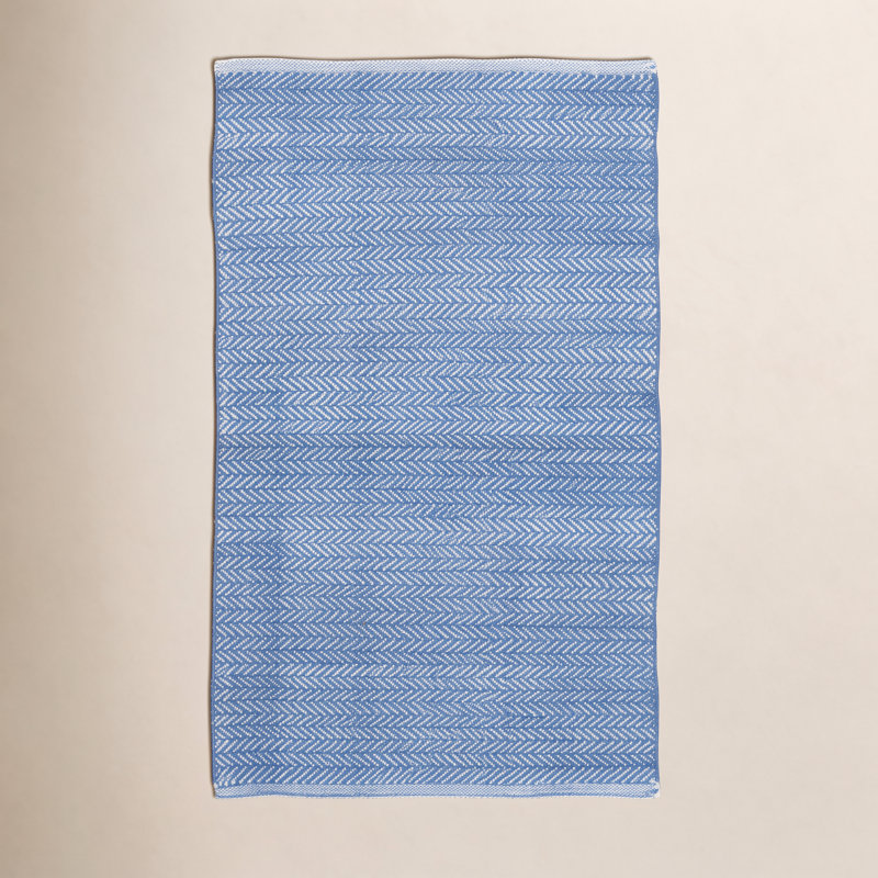 Herringbone French Blue/White Handwoven Indoor/Outdoor Rug, Runner 2'6" x 12'