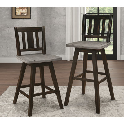 Ensemble de 2 chaises de style pub en bois massif, gris et noir patiné, pivotant sur 360 °, dossier à lattes verticales pour salle à manger rustique, 2 chaises grises / noires patinées, bois d'hévéa, pièce