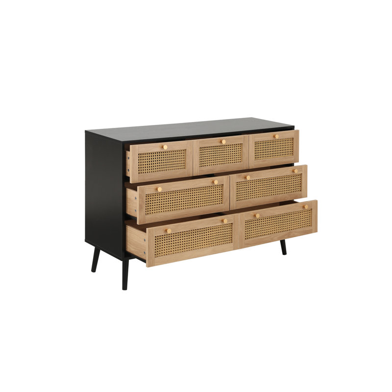 Noemi 120cm W 7 - Drawer Chest of Drawers, Oak/Black