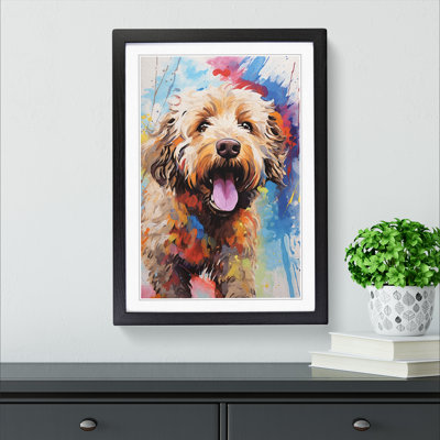 Labradoodle Action Painting - Single Picture Frame Print on Wood