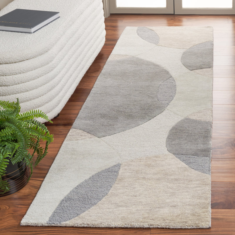 Ivory and Gray Geometric Wool Runner Rug, 2'-3" x 8'