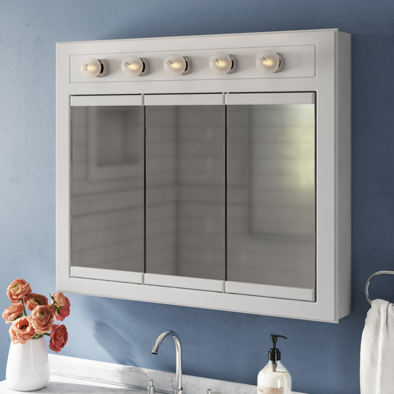 Bathroom Medicine Cabinet, Wall Mounted, Mirror, 30" H x 36" W x 5.13" D, White