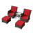 5-Piece PE Wicker Patio Furniture Set with 2 Chairs,Ottomans,Side Table & Red Cushion-1550034391