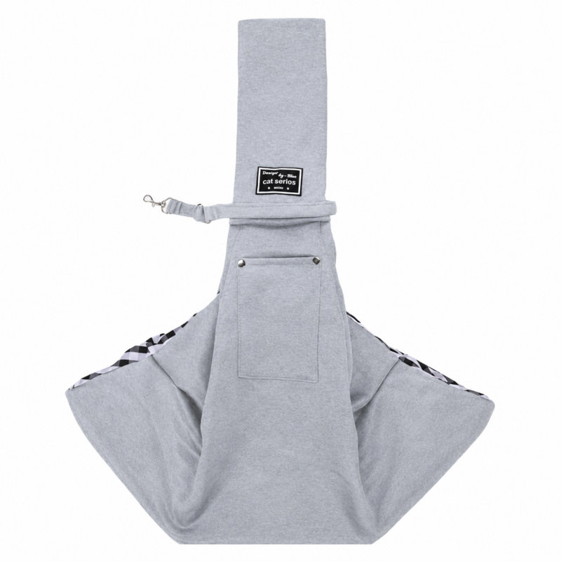 Sangle de transport réglable à l'avant avec sangle d'épaule large et poche de rangement pour chats et petits chiens, Gris
