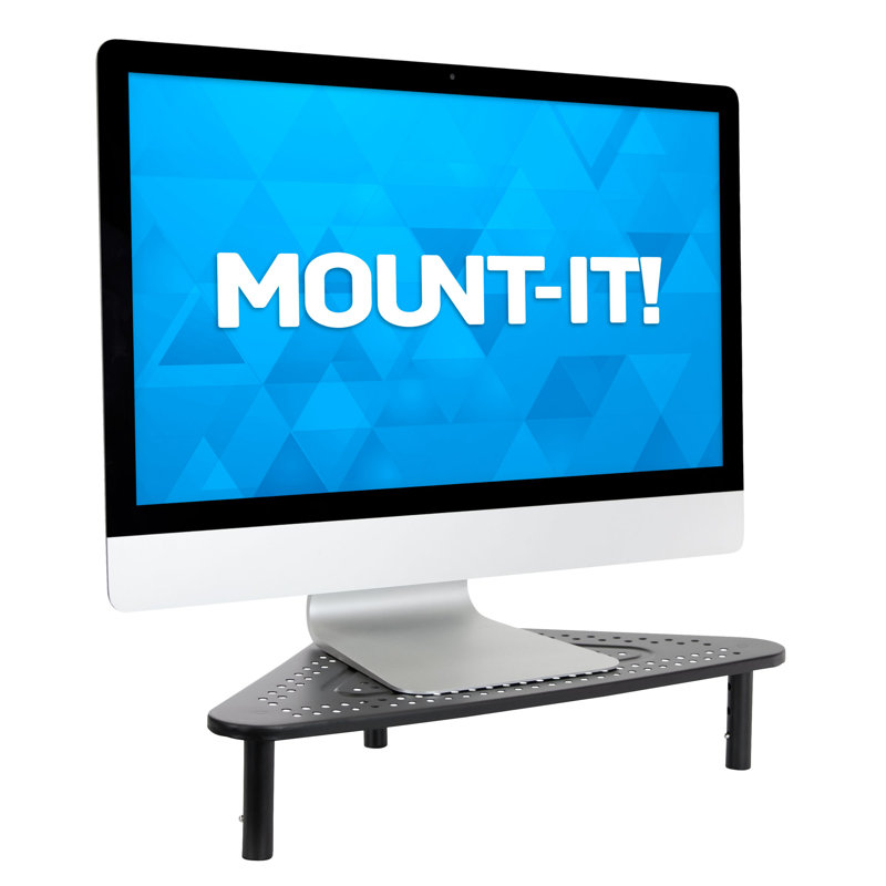 Mount-It! Height Adjustable Corner Monitor Stand, Screen Riser, Ergonomic Space Saving Design, Black