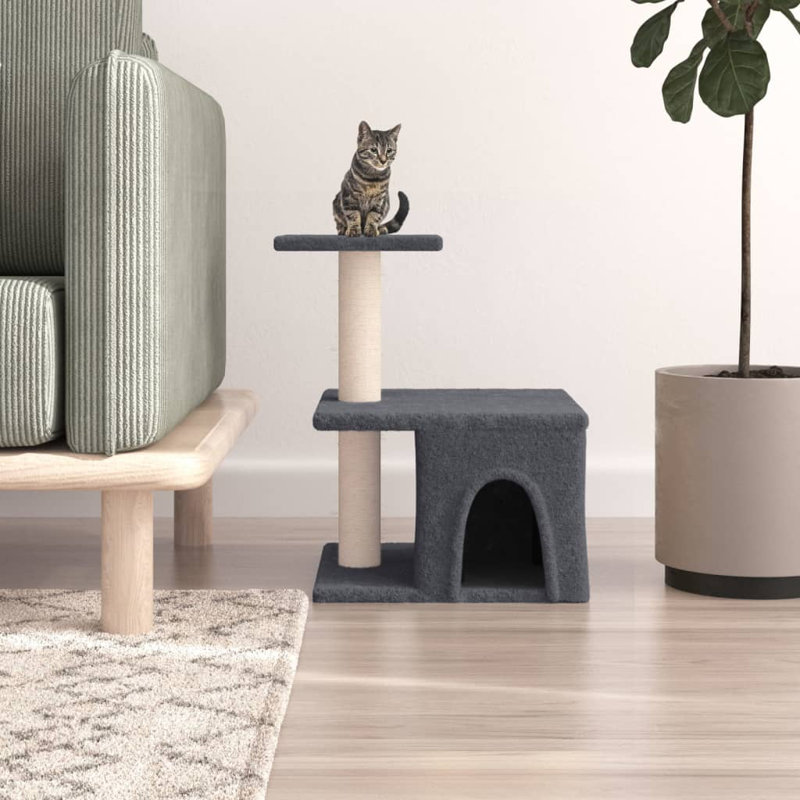Arbre à chat vidaXL Bois d'ingénierie, sisal moelleux, compact et durable, Gris foncé