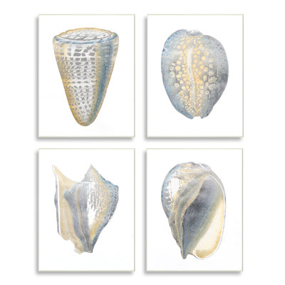 « A4-026 », le motif de coquillages marins de style minimaliste bleu est orné de 4 reproductions d’art graphique