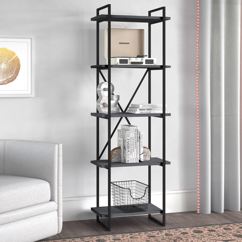 Abordale 5-Tier Steel Bookcase, Anthracite, (5 Shelves) 70.9” H x 35.4” W x 13.4” D
