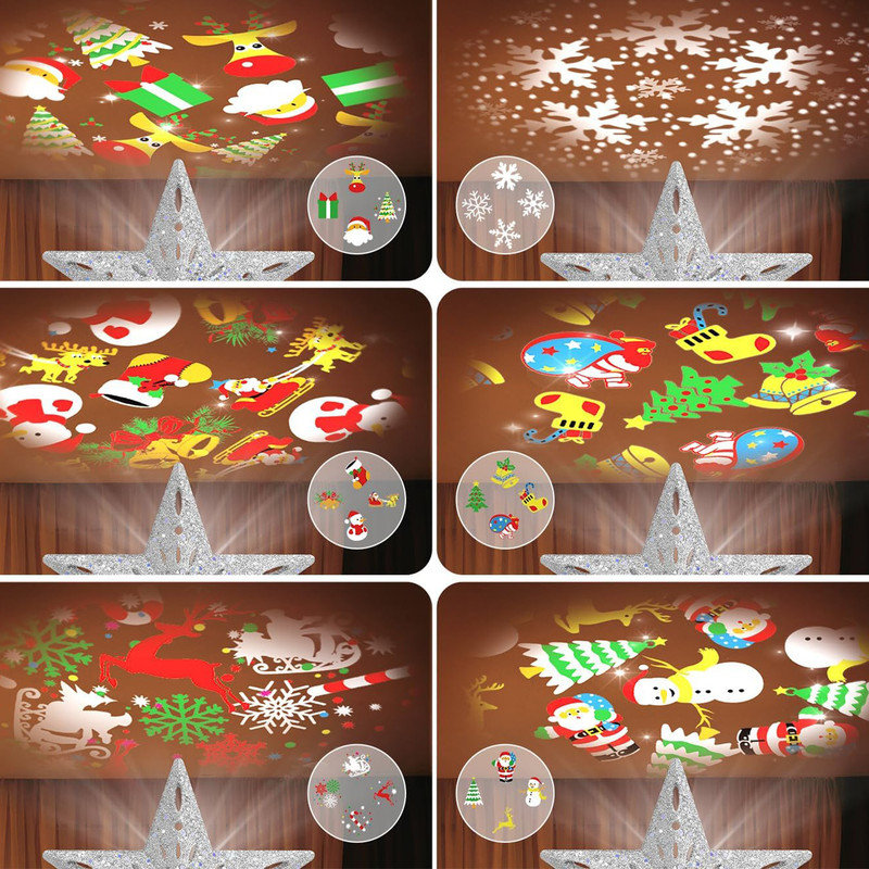 Christmas Tree Topper Lighted with 6 Projection Modes,Christmas Star Tree Topper Built-in LED Rotating Lights