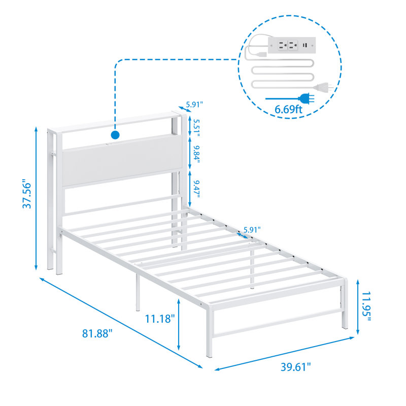 Storage Bed Equipped With Charging Station And Bedside LED Light Strip, White