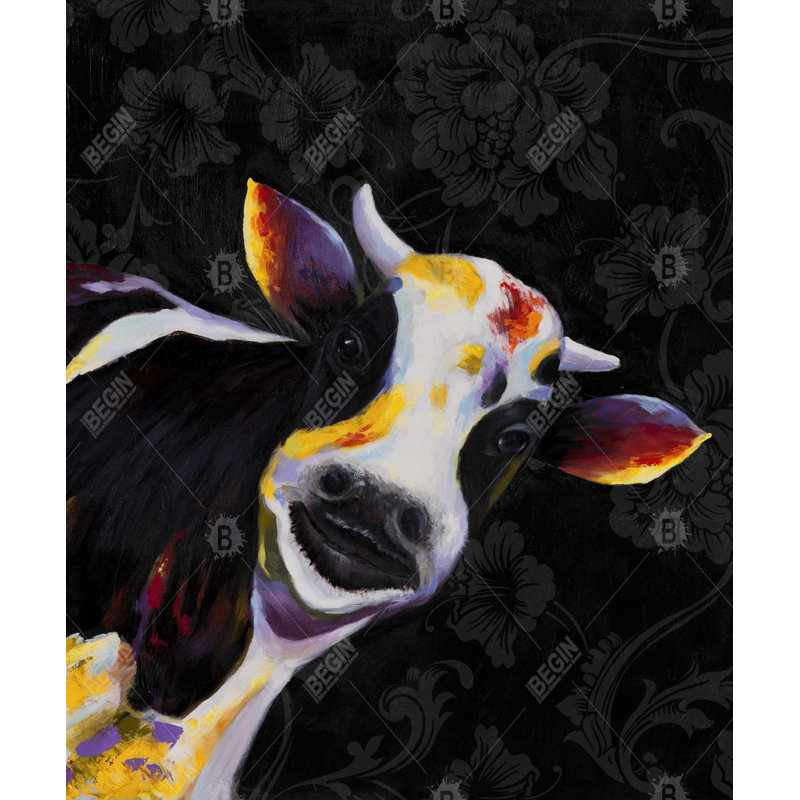 Drôle de vache - Toile encadrée noire pour la décoration intérieure | Art animalier