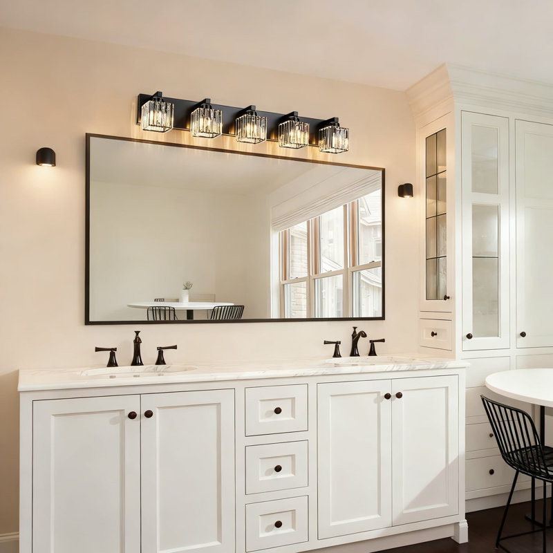 Luminaire de salle de bain en cristal, éclairage de salle de bain moderne avec abat-jour carrés pour fixation murale sur miroir, douille E26 à intensité variable