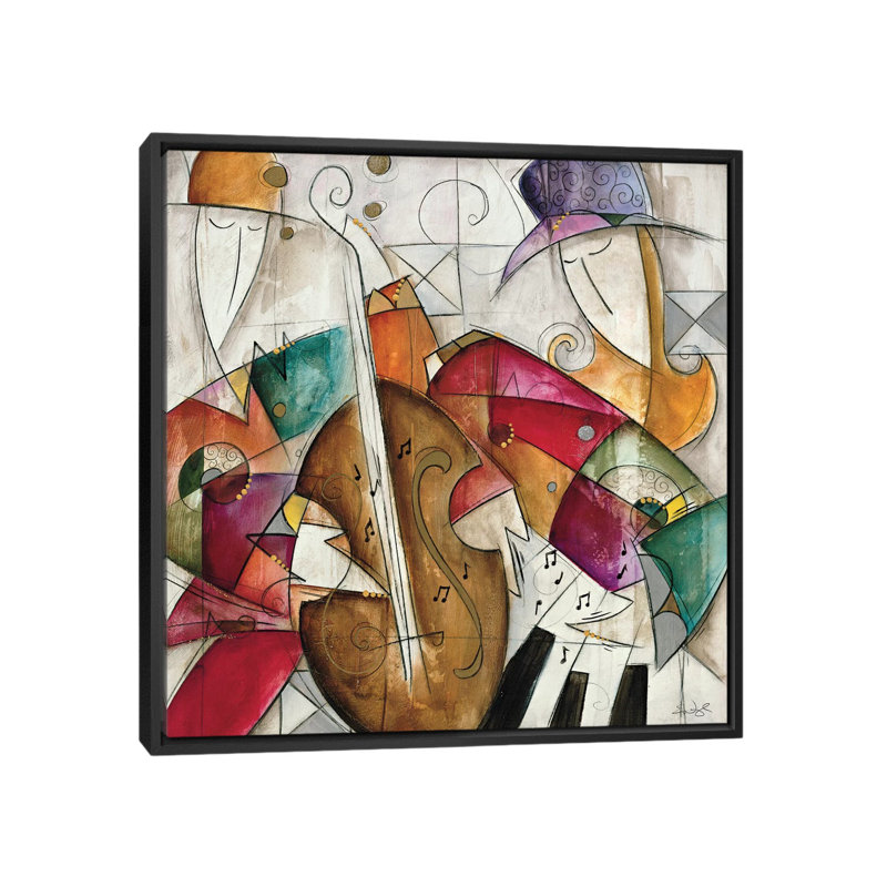 " Jam Session II " by Eric Waugh, 18" H x 18" W x 1.5" D, Black Floater Framed Canvas, No Mat