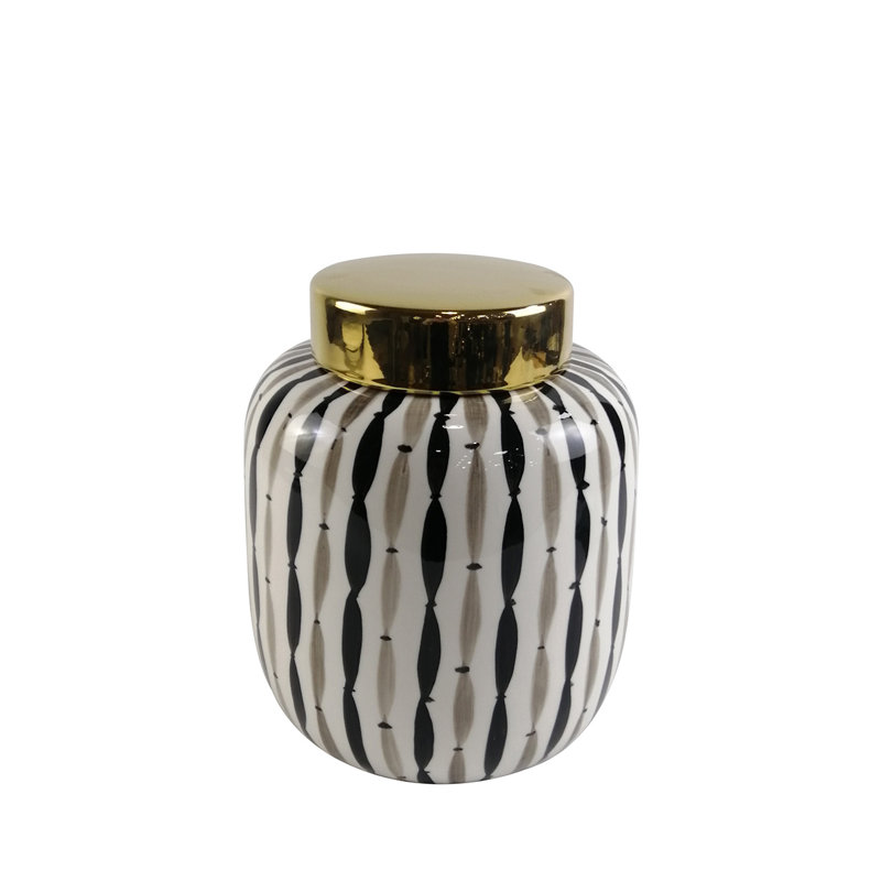 Hutsell Ceramic Ginger Jar with Lid for the Living Room, Modern Home Decor, 26cm H x 21cm W x 21cm D