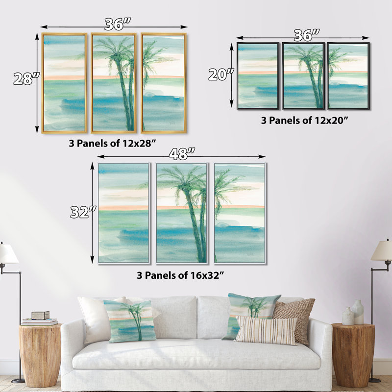 Peaceful Dusk II Tropical - ensemble d'art mural sur toile tropical encadré de 3, H 20 po x l 36 po x P 1 po, Brun