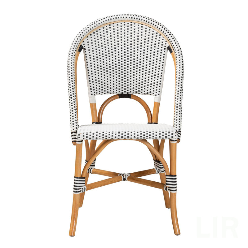 Classic French Black And White Weaving And Natural Brown Rattan Indoor And Outdoor Bistro Chair, Chair