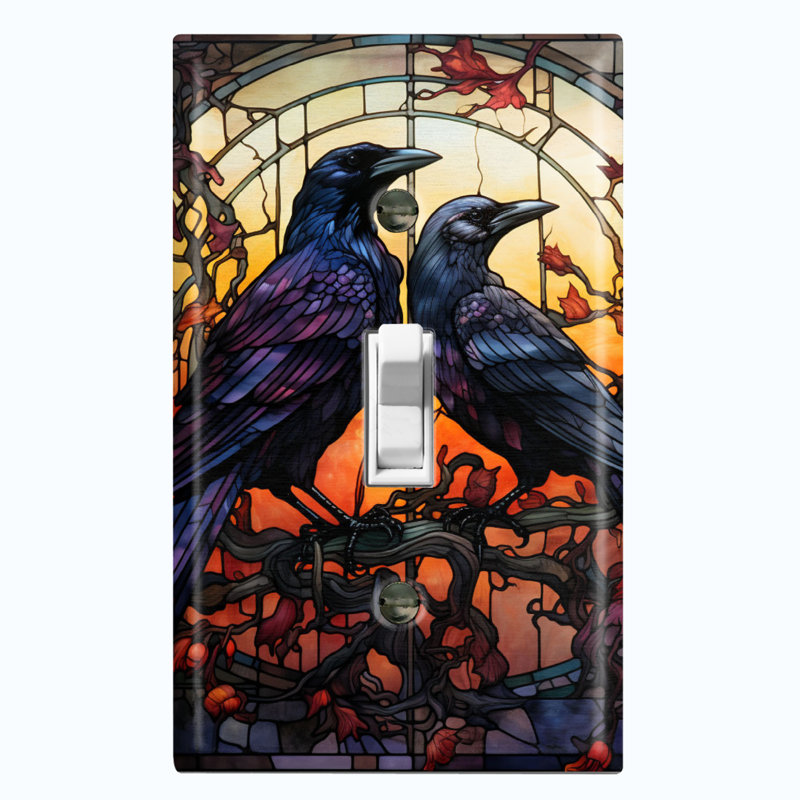 Metal Light Switch Plate Outlet Cover (Halloween Spooky Raven Birds - Single Toggle)