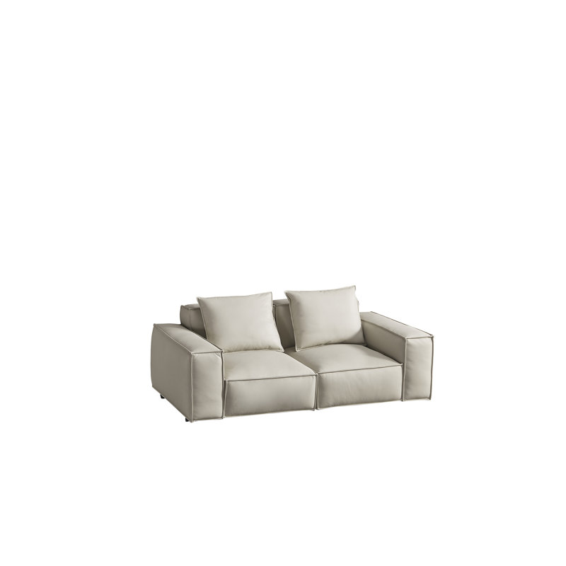Causeuse en cuir EK8008, Cuir véritable gris clair