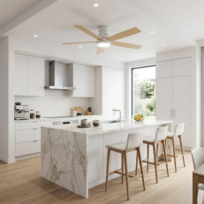 Ventilateur de plafond 52 po encastré avec lumières et télécommande - 5 pales réversibles, contrôle App / Alexa, 6 vitesses de vent, minuterie, pour patio couvert, chambre à coucher, maison de campagne