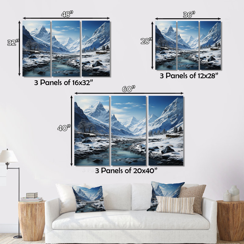 Winter Tranquility Mountains I sur toile, reproduction de 3 pièces, H 32 po x l 48 po x P 1 po
