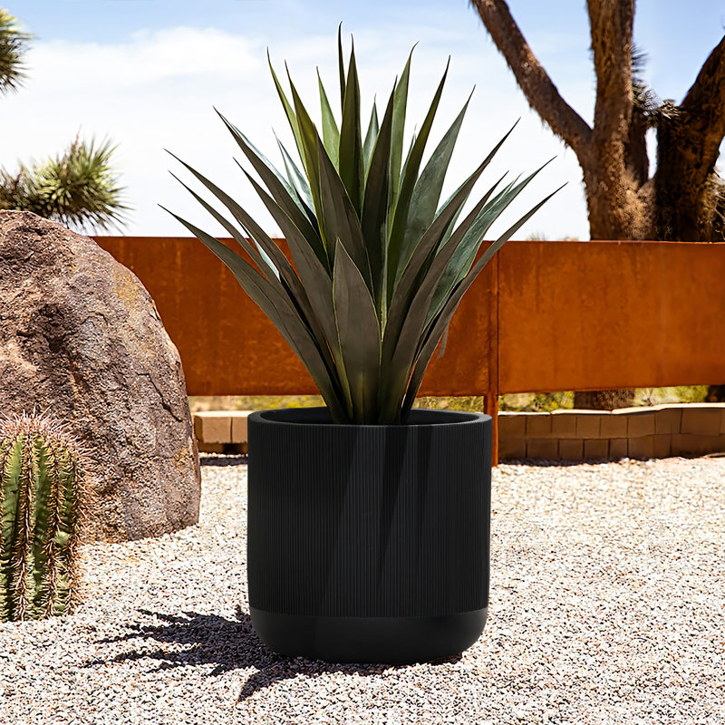 Greenebaum 14.8'' D Round Ribbed Black Planter, Outdoor Plant Pot, 13.60" H x 14.80" W x 14.80" D, Black