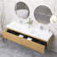 Meuble-lavabo moderne à rayures avec lavabo double-370247188