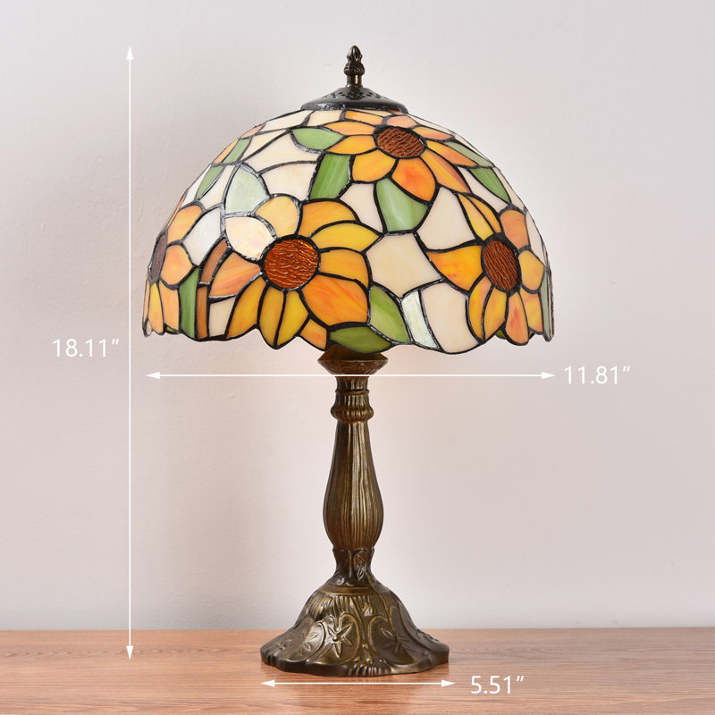 Table Lamp, Stained Glass Bedside Table Lamp With Industry Bronze Resin Base, Tiffany Lamp For Living Bedroom, Reading Desk Light, Sympathy Victorian Type Night Downlight, Farmhouse Desk Reading Light, Bedroom Decor Comes with 1 Bulb