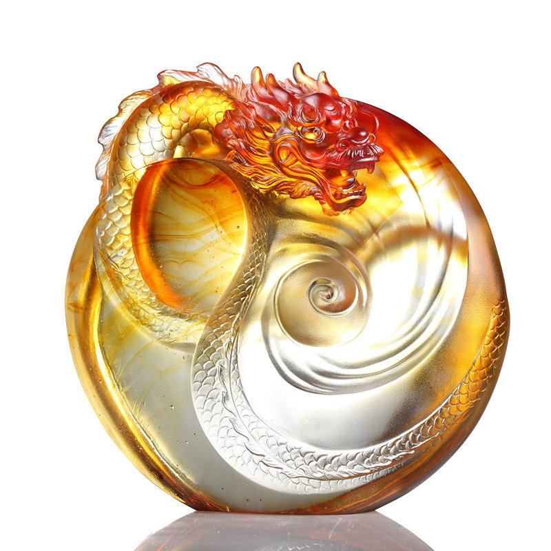 LIULI Crystal Art Dragon Sculpture, Taichi, "Intention"