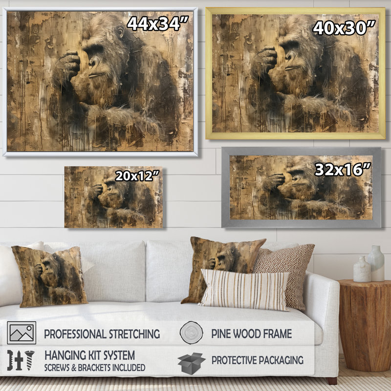 Noir et brun antique Bigfoot I - impression d'art mural Bigfoot, Toile tendue, H 16 po x l 32 po