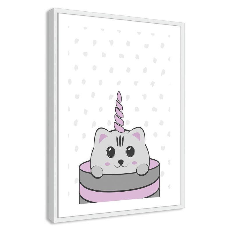 Caticorn I Framed Art, 34.5" H x 24.5" W x 1.18" D, White Frame