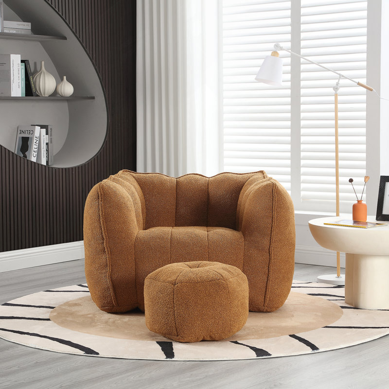 Canapé-lit carré confortable avec repose-pieds, Chenille kaki, H 23,23 po x l 38,58 po x P 31,5 po