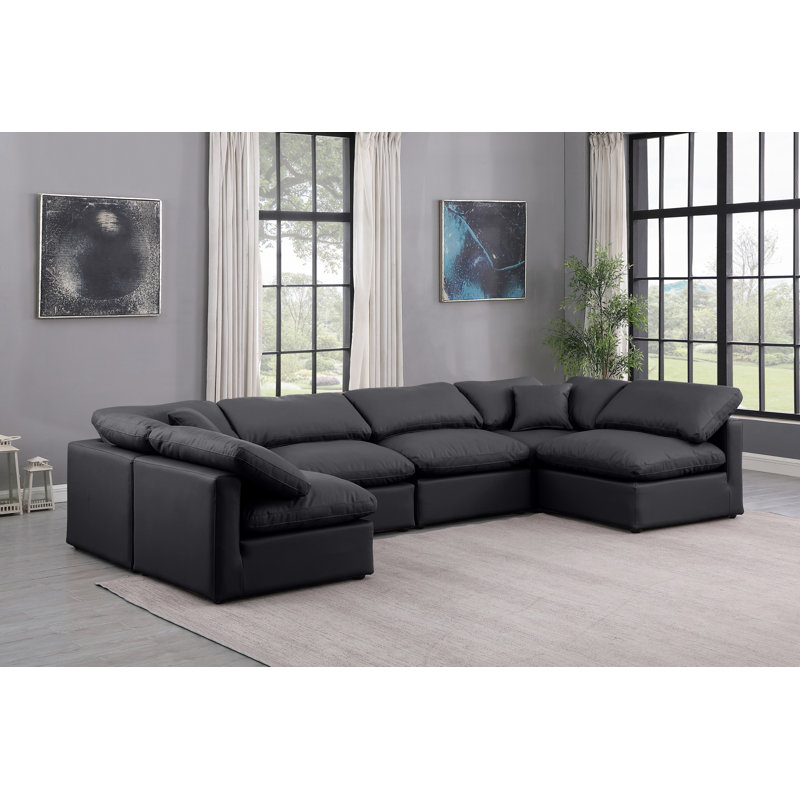 Canapé modulaire en similicuir 6 pièces Itala, Cuir végétalien noir