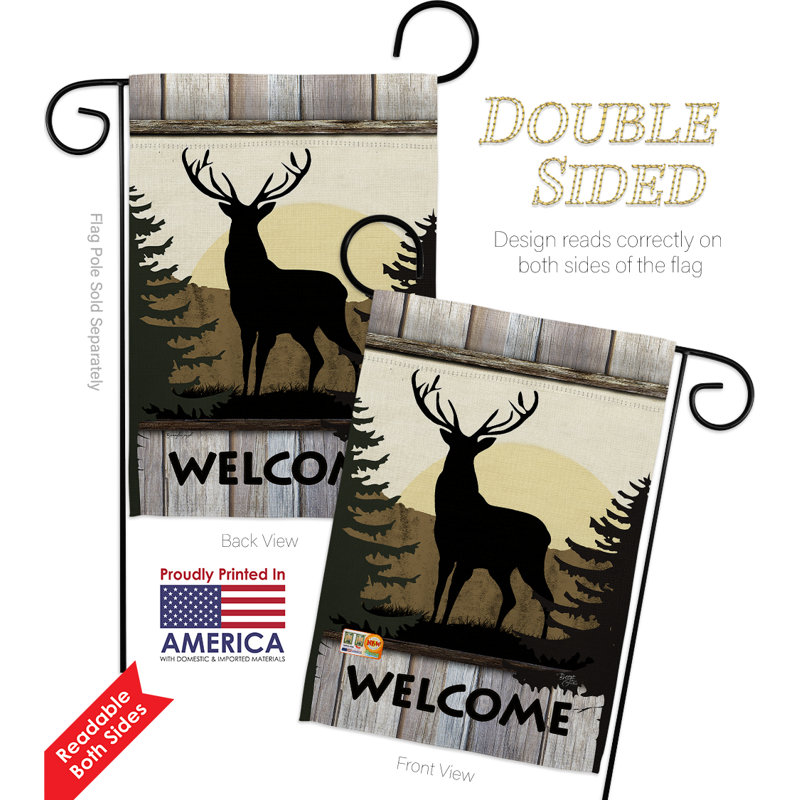 Welcome Deer 2 faces polyester 19 x 13 po Ensemble de drapeaux