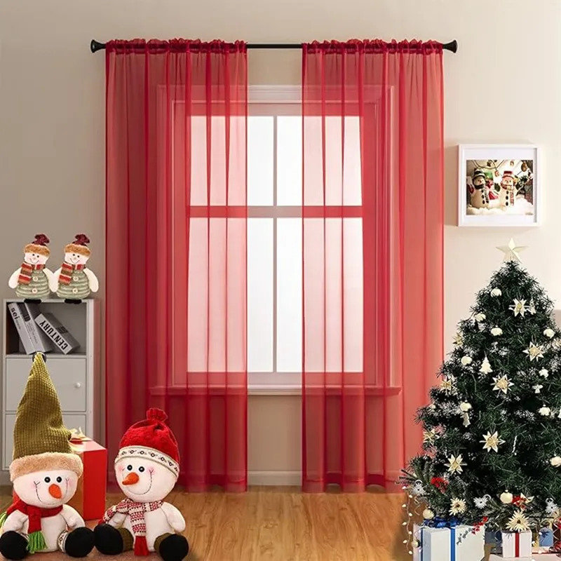 2 Panels Sheer Voile Window Curtains, 52"W x 63"L (Pack of 2), Red