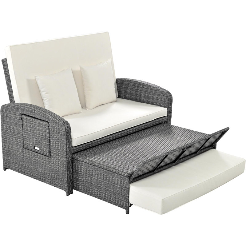 Outdoor metal frame rattan weave daybed, White Cushion/Grey Frame