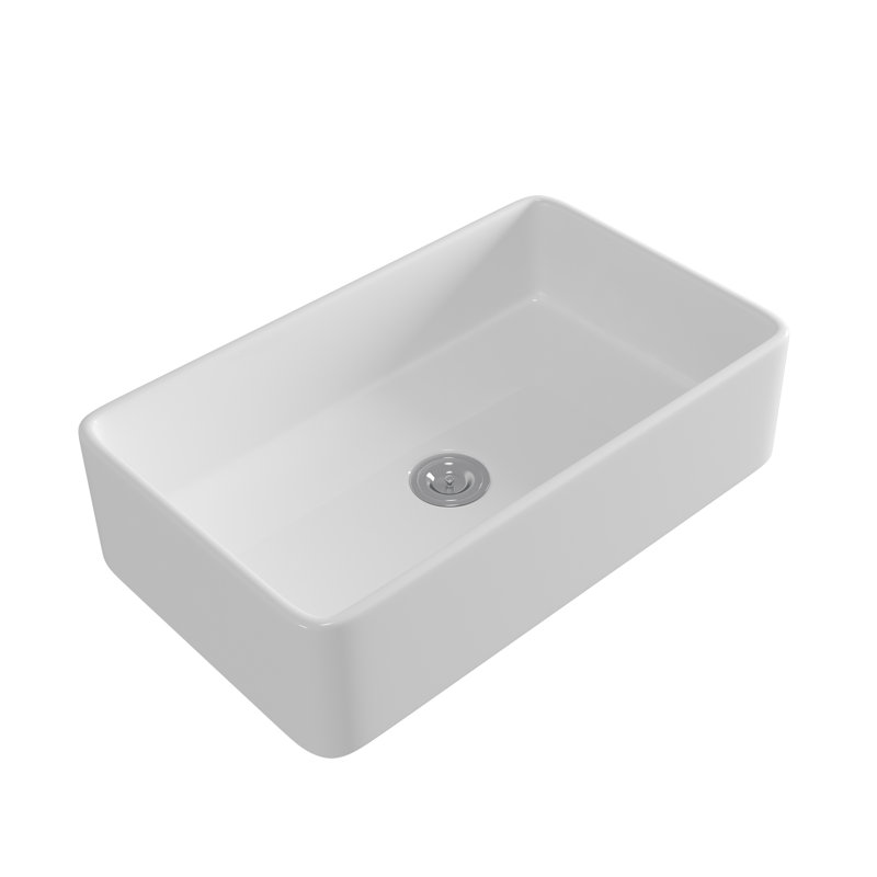 Évier de cuisine en argile réfractaire 33 po x l 20 po avec grille d'évier et crépine pour grand espace, Blanc