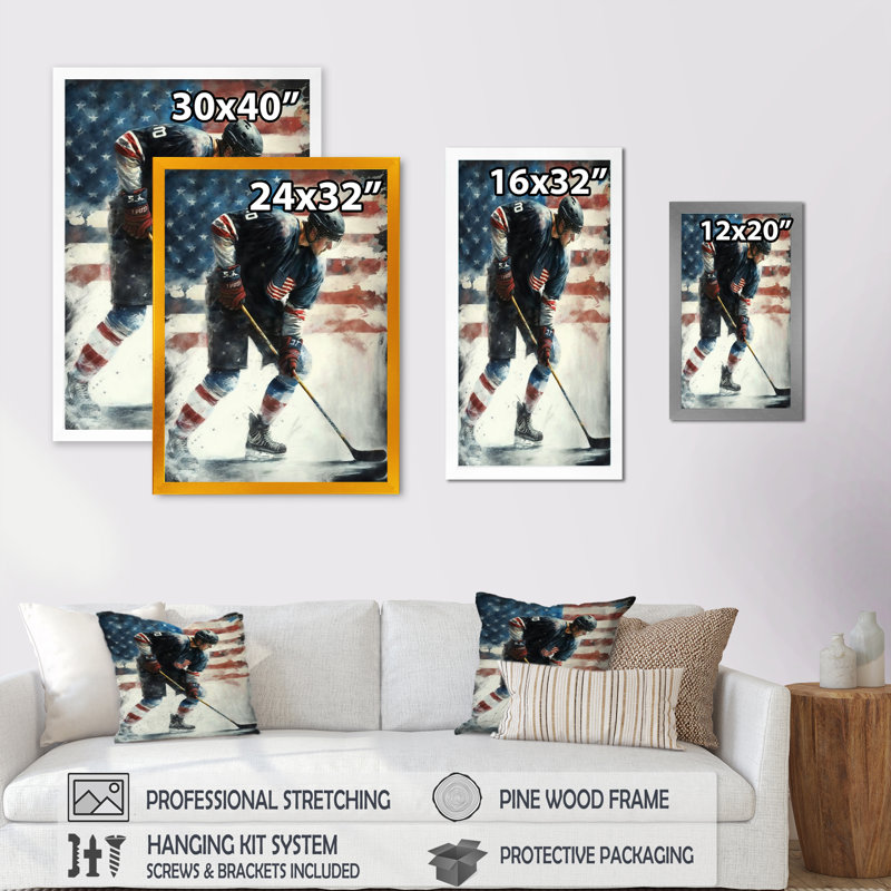 Hockey sur glace I - Peinture sur toile, Cadre photo noir, H 20 po x l 12 po x P 1 po