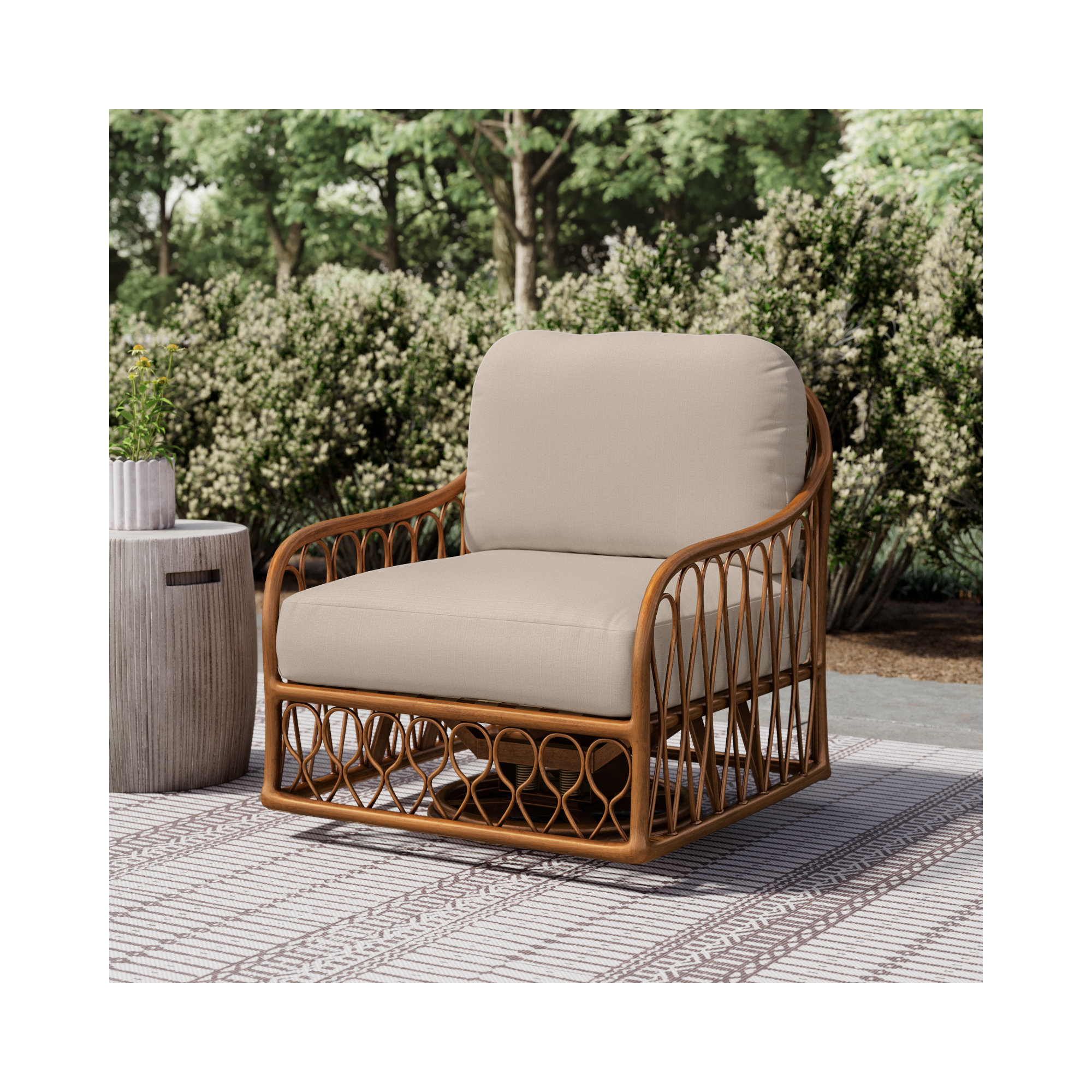 Cane Outdoor Chair with Sunbrella® Cushions, Linen Antique Beige Sunbrella®
