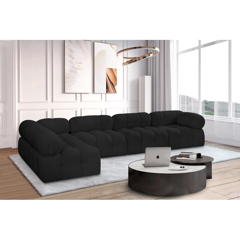 Canapé Ames, Tissu bouclé noir, 3 sans accoudoirs, 2 en coin
