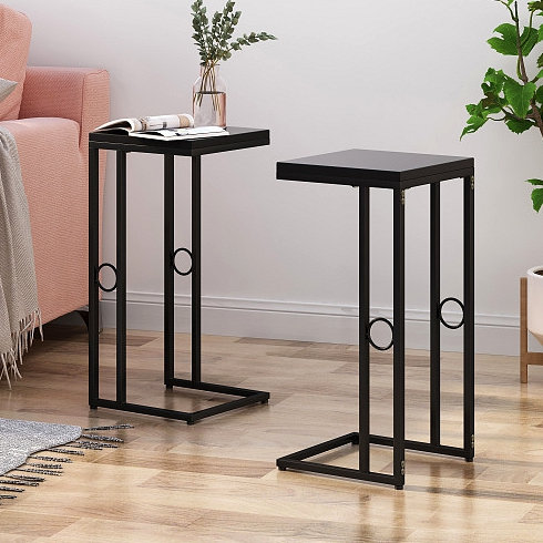 Ensemble de 2 tables de bout (panneau de fibres à densité moyenne et métal)