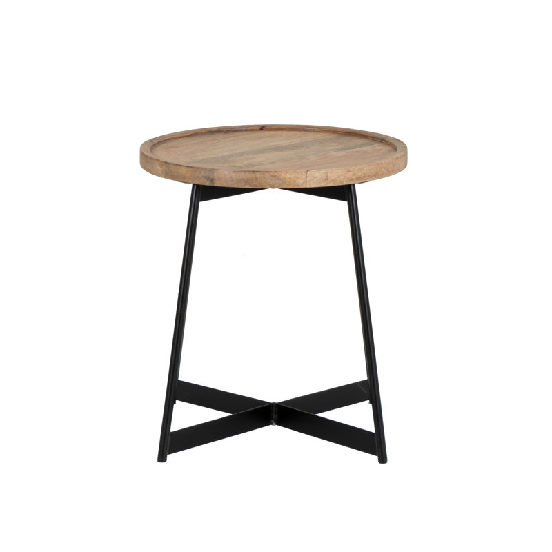 Abrams 18 Inch Round Wood Top Metal Base Side Table